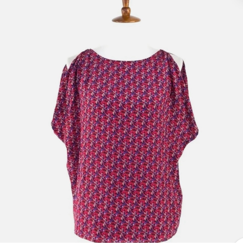 Women's Joie Red Floral Print Silk Open Shoulder Blouse sz small